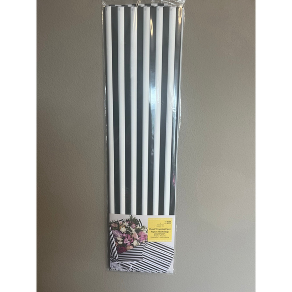 Ashland Floral Wrapping Paper Black/White Stripes Size 12 PC - Picture 1 of 5